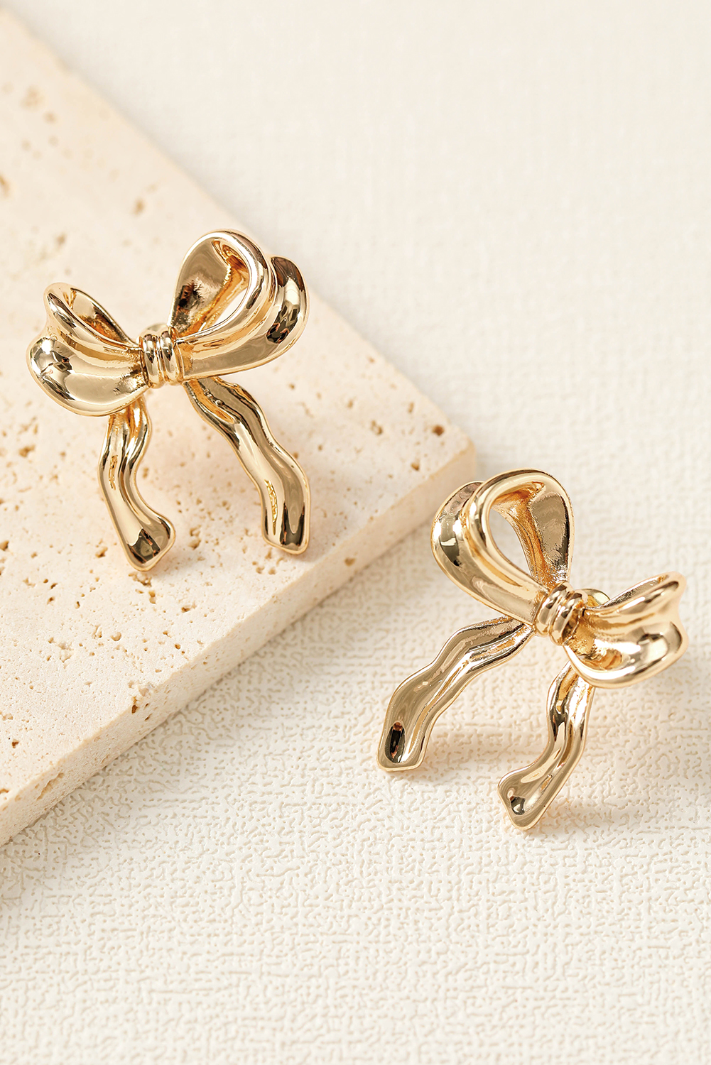 Gold Elegant Bow Design Plated Studded Earrings