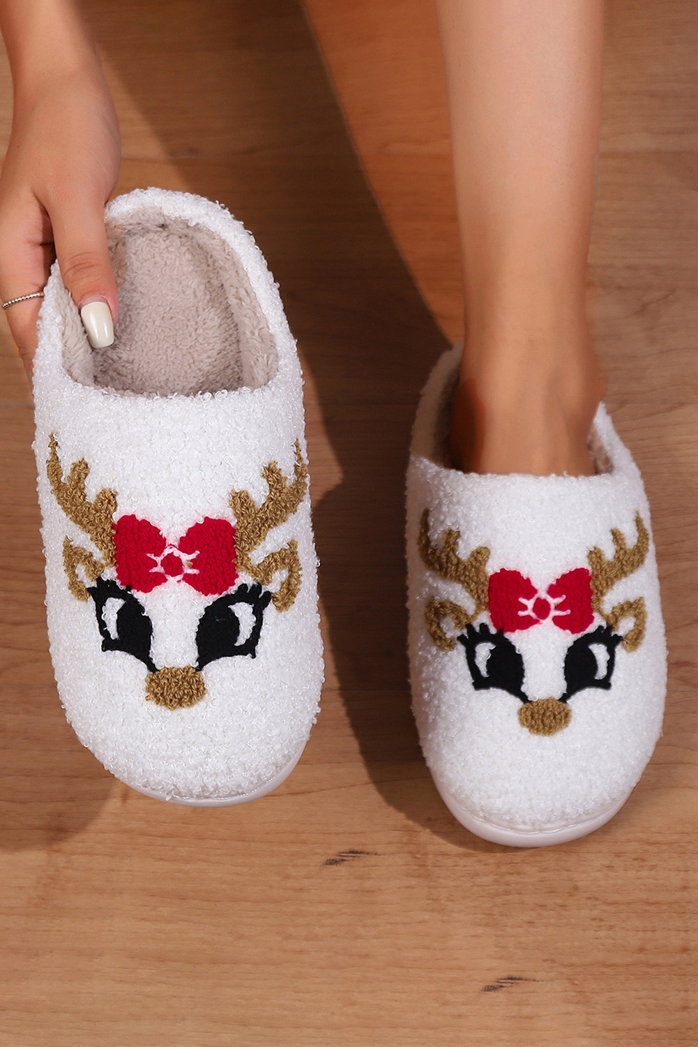 White Christmas Gingerbread Man Plush Home Slippers