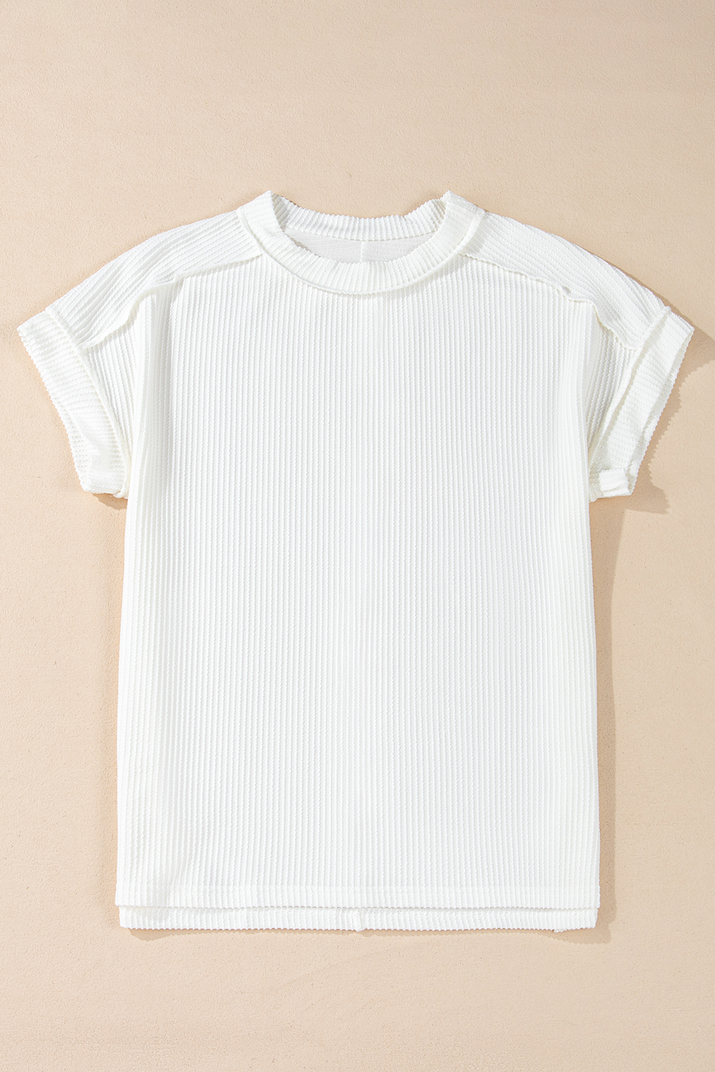 White Textured Knit Exposed Stitching T-shirt