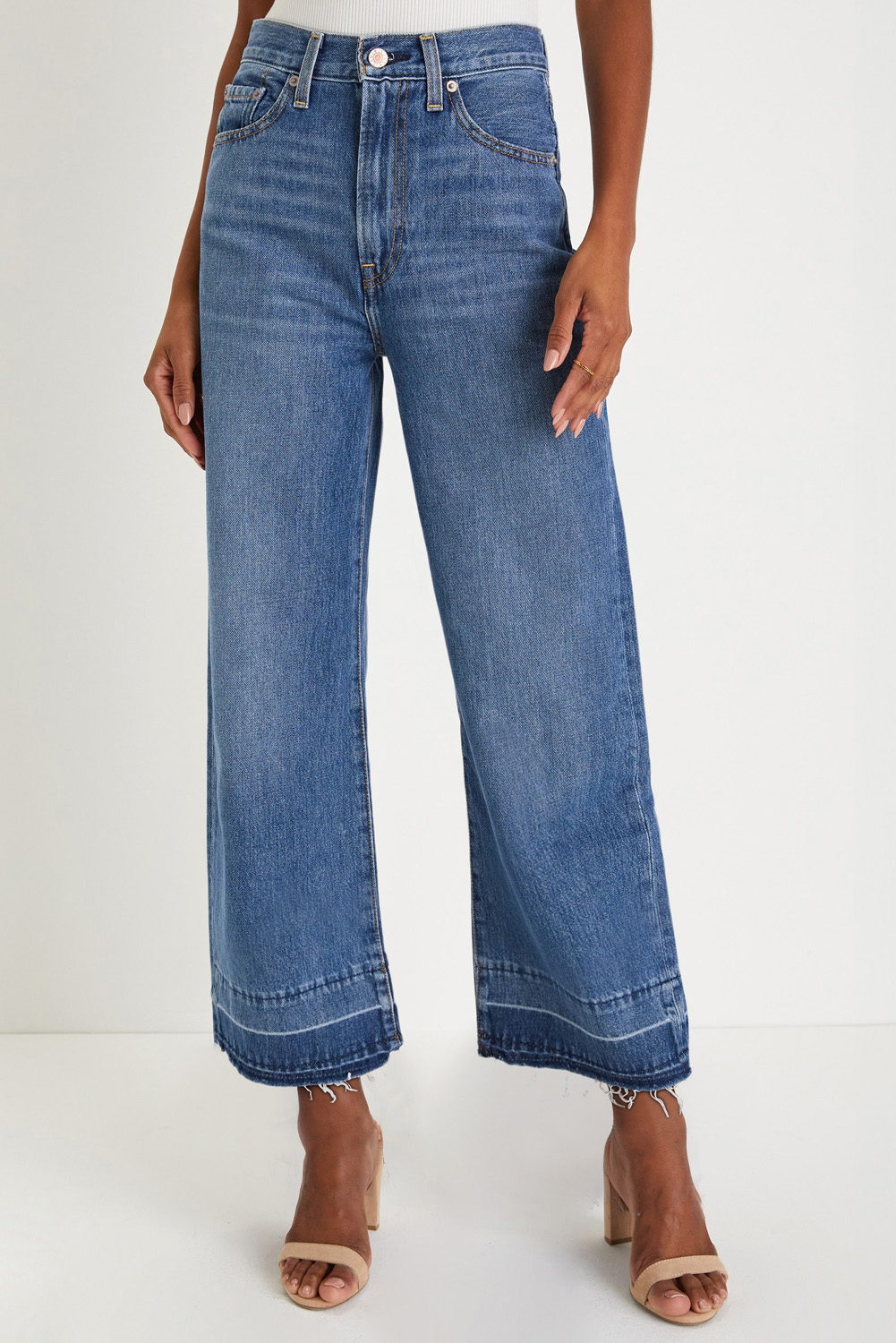Gray Raw Hem Straight Leg Loose High Waist Jeans