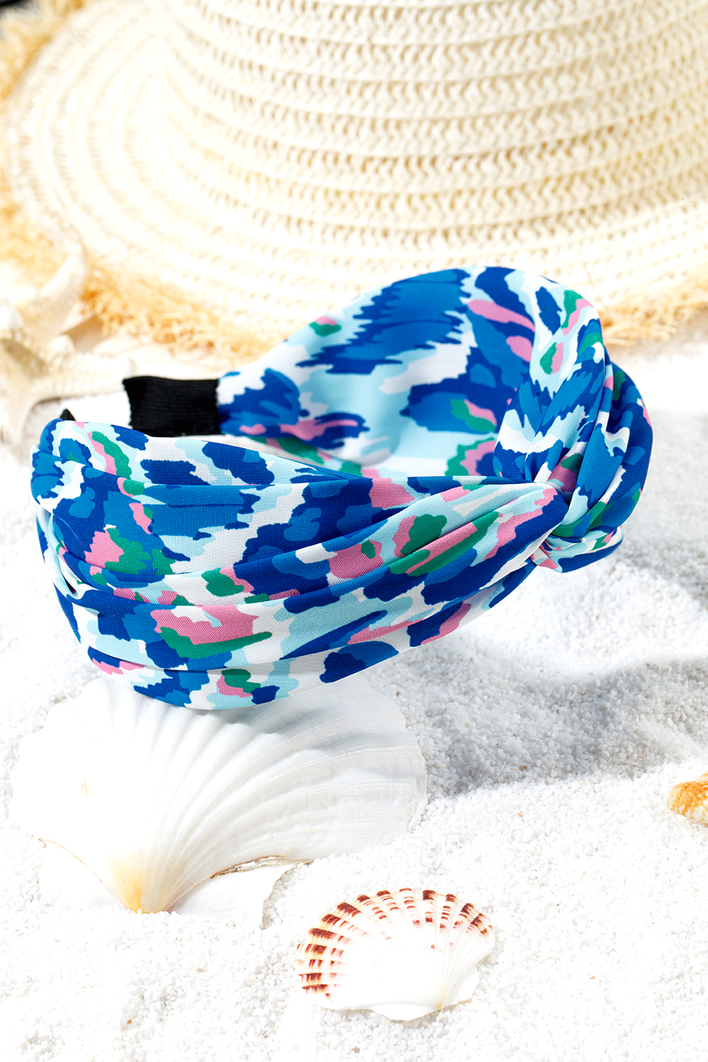 Blue Bohemian Vacation Fashion Print Twisted Hair Band