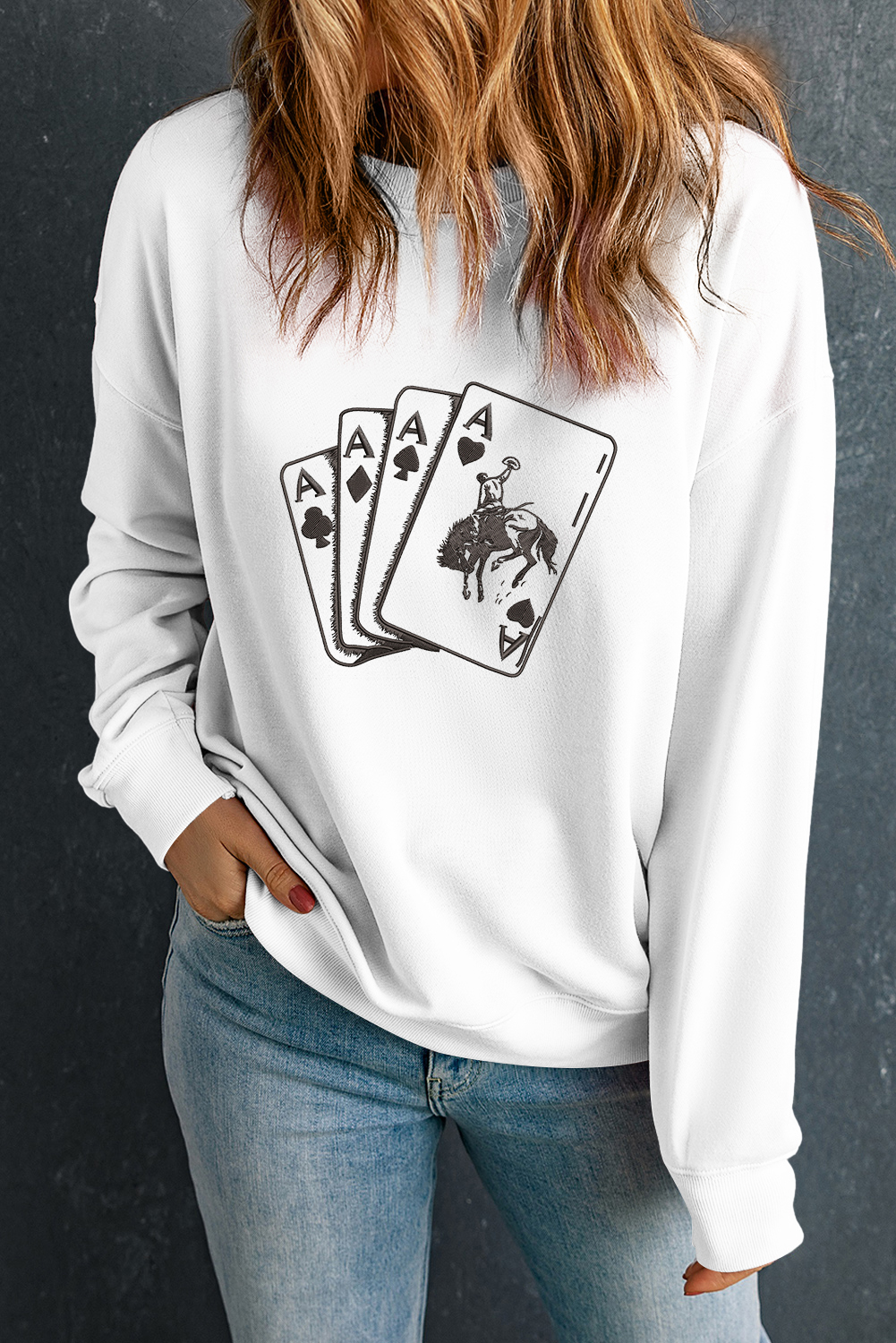 White Ace Card Cowboy Graphic Trendy Sweatshirt