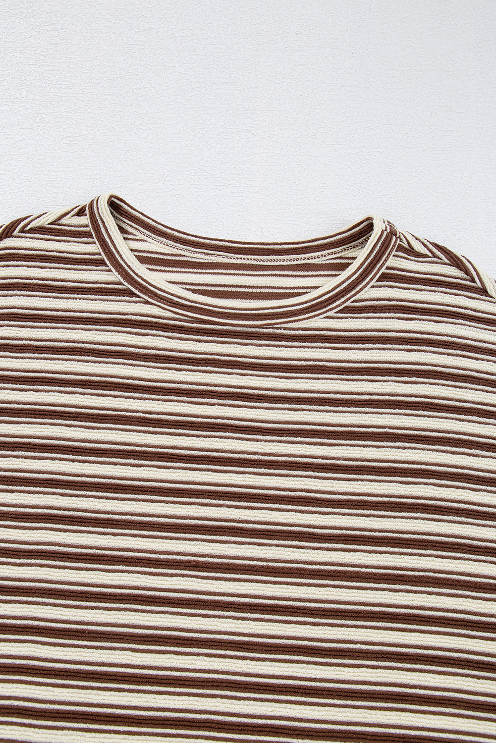 Green Stripe Textured Side Slits Crew Neck T Shirt