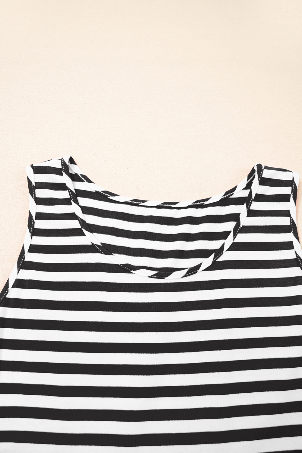 Black Stripe U Neck Sleeveless Loose Fit Mini Dress