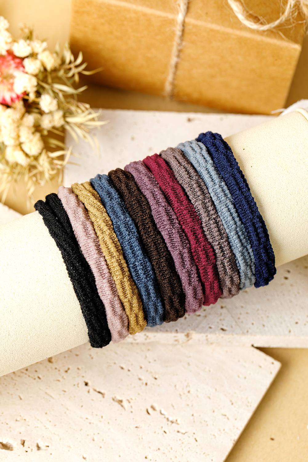 Black 10pcs/pack Elastic Textured Hair Tie