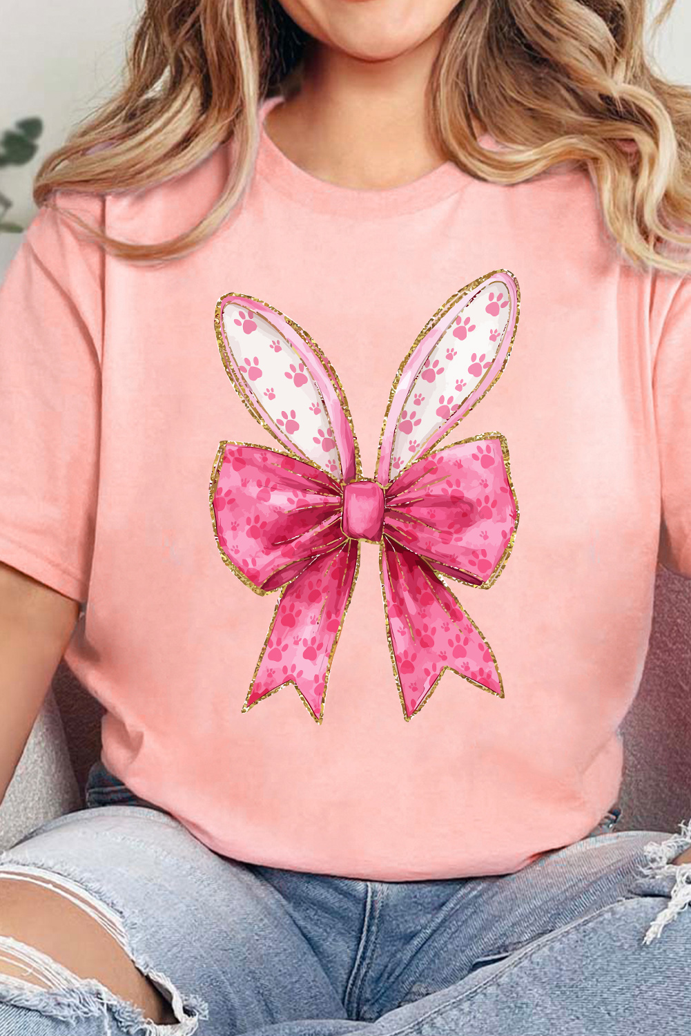 White Easter Egg Bow Bunny Ear Printed T Shirt