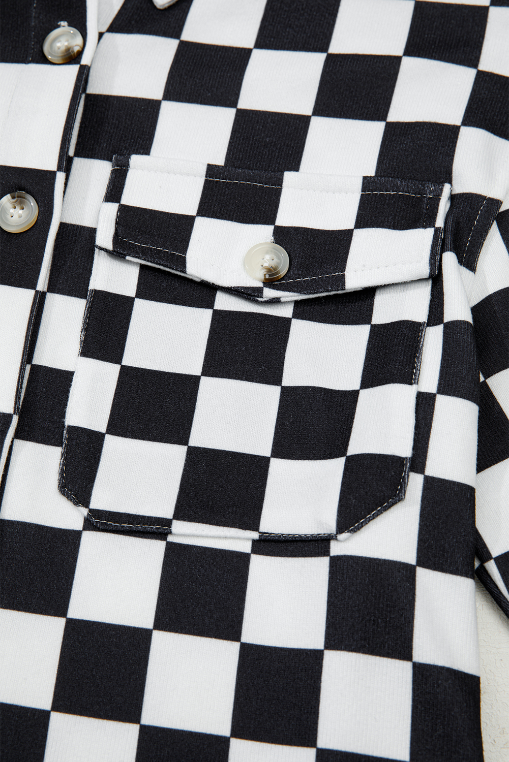 Khaki Checkerboard Flap Pocket Button Front Shacket