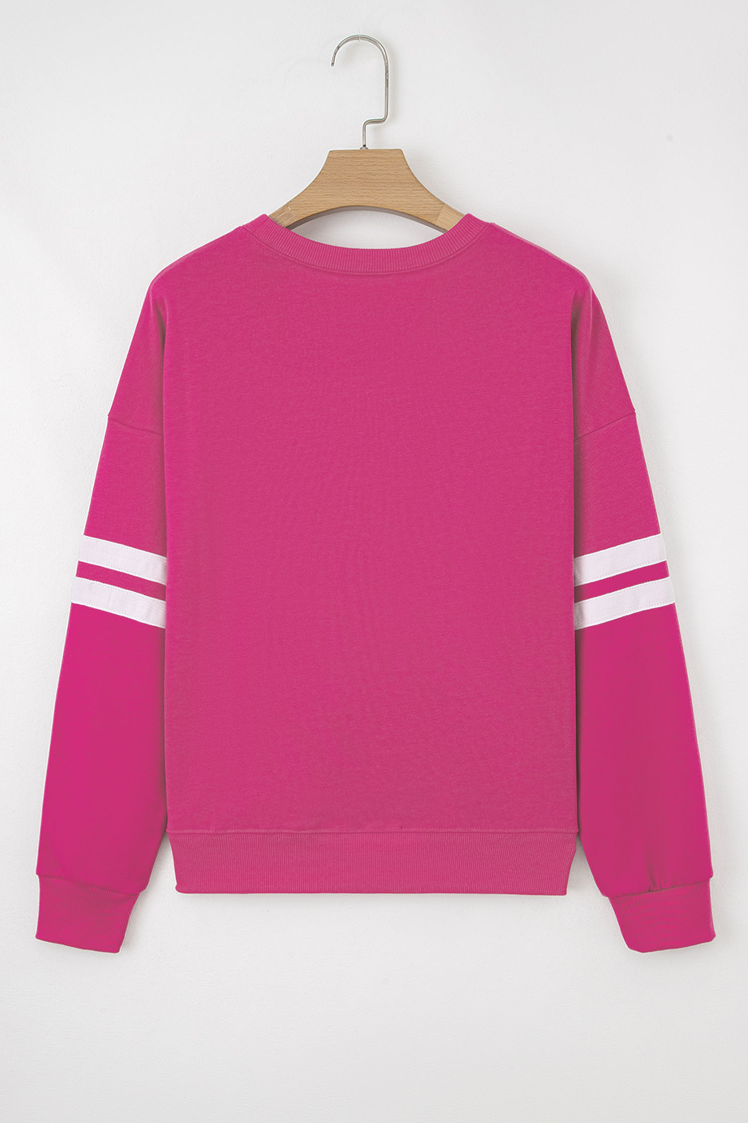 Rose Red Hello Valentine Varsity Striped Sleeve Baggy Sweatshirt