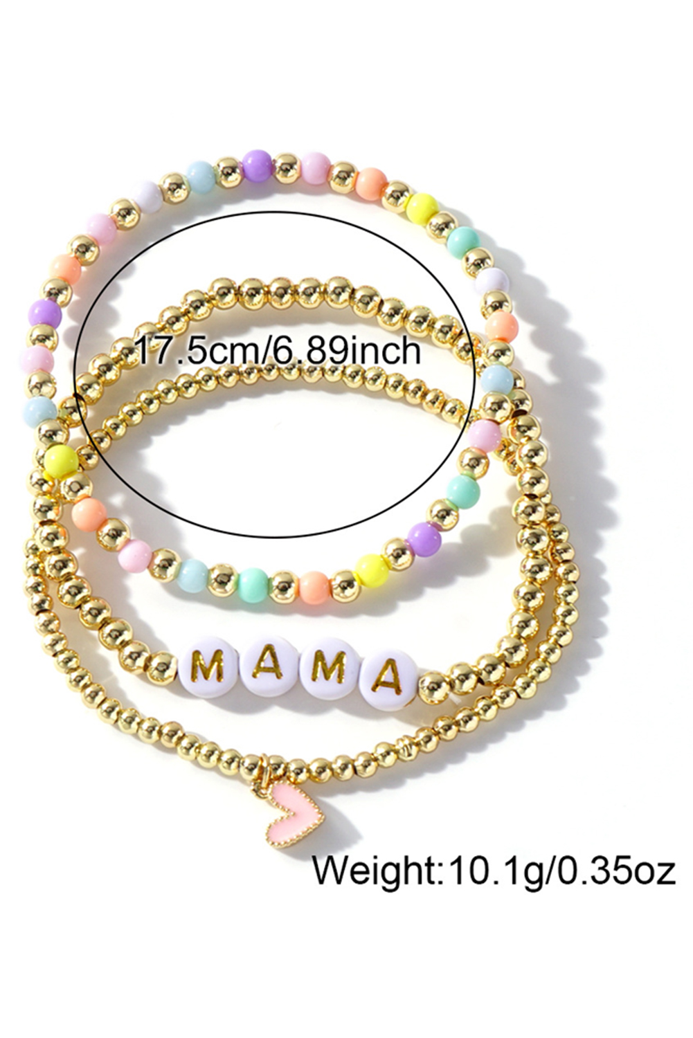 Gold MAMA Heart Beaded Multi Layer Stretch Bracelet