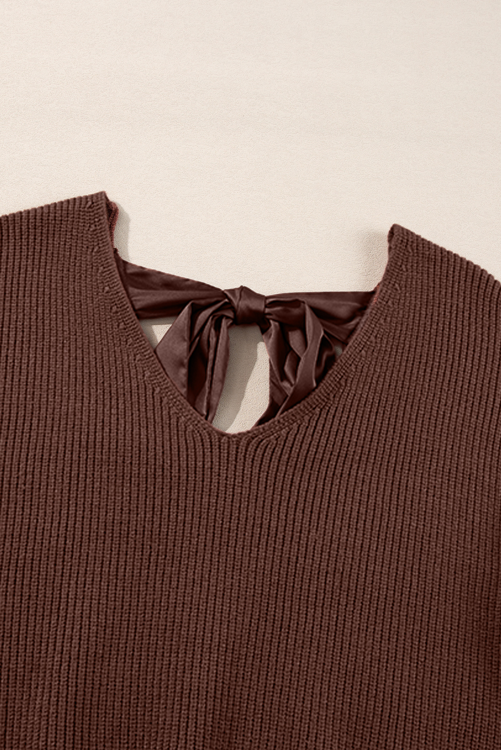 Racing Red Lantern Sleeve V Neck Knot Back Sweater