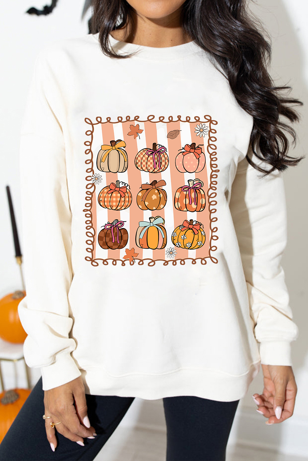 White Fall Bow Pumpkin PNG Sublimation Graphic Sweatshirt