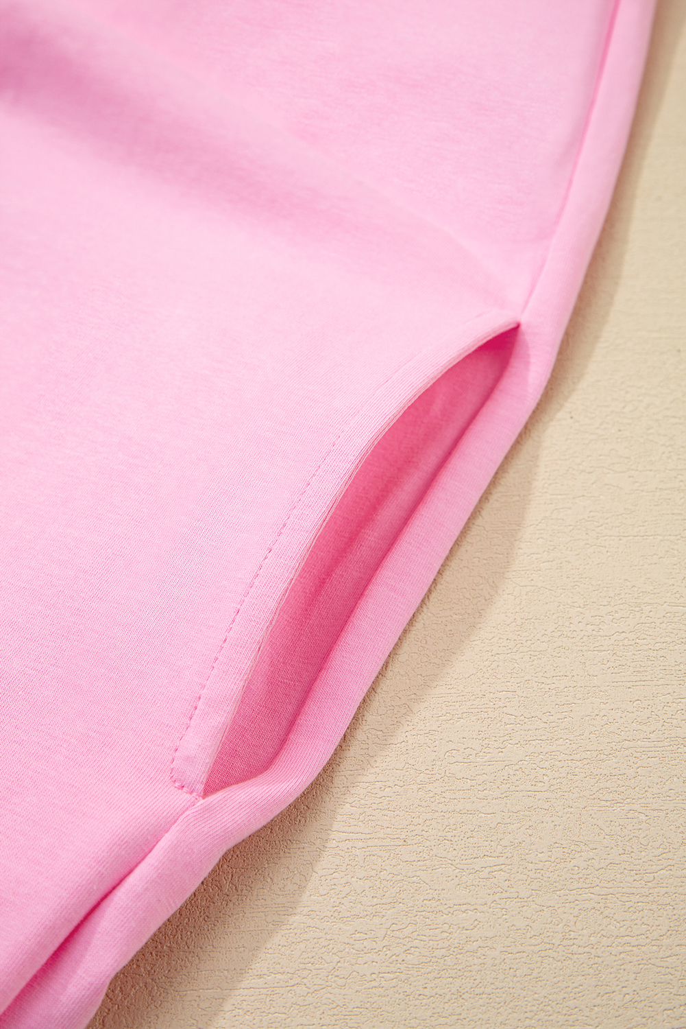 Pink Frilled Trim Crew Neck Loose Fit Mini Dress