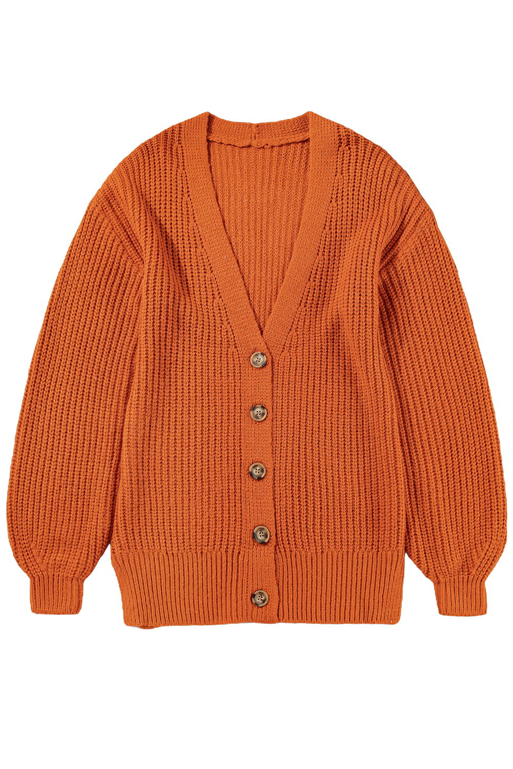 Gold Flame Button Front V Neck Chunky Cardigan Sweater
