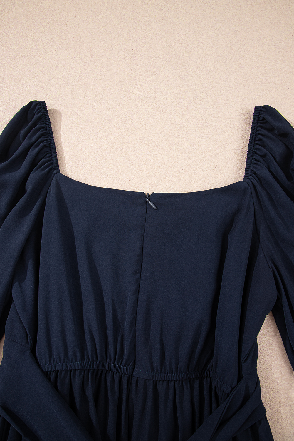 Blue White Plain Ruffled High Waist Square Neck Mini Dress