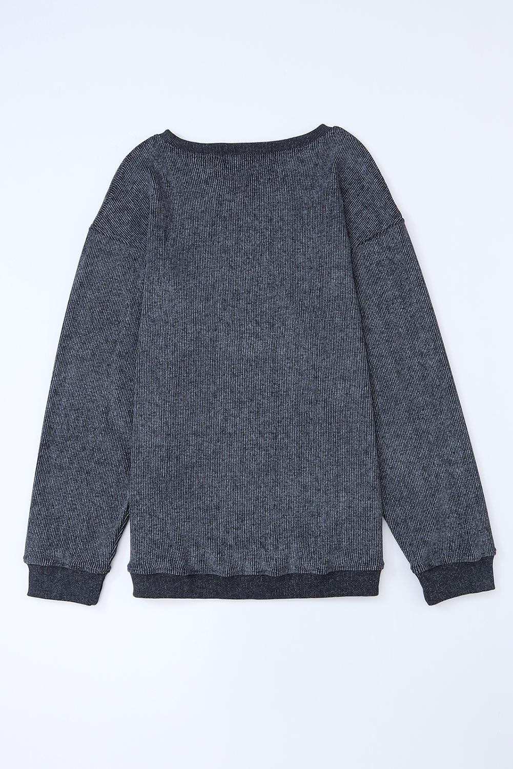 Pink Solid Ribbed Knit Round Neck Pullover Sweatshirt