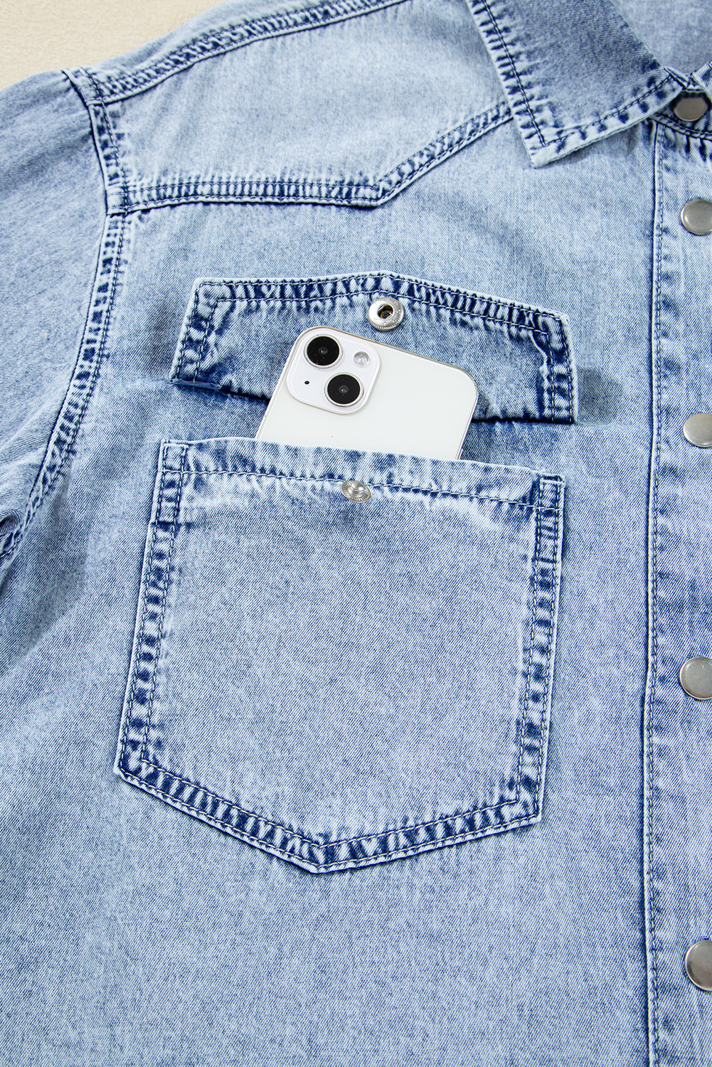 Blue Beau Chest Pocket Raw Hem Denim Loose Shirt Dress