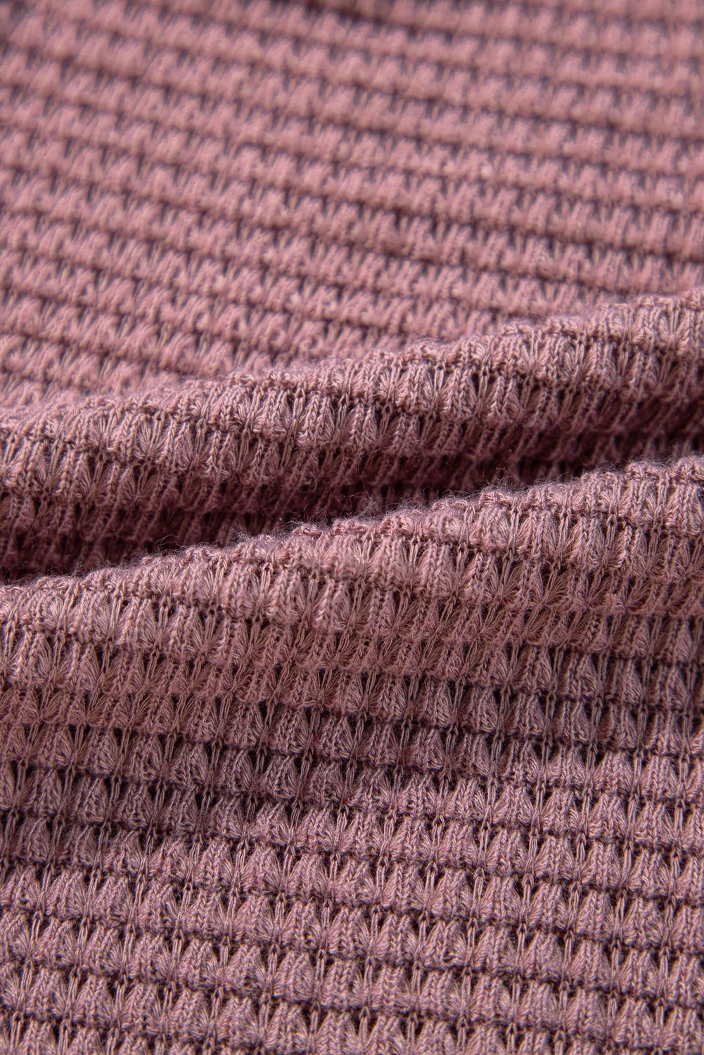 Pink Waffle Knit V Neck Long Sleeve Babydoll Top