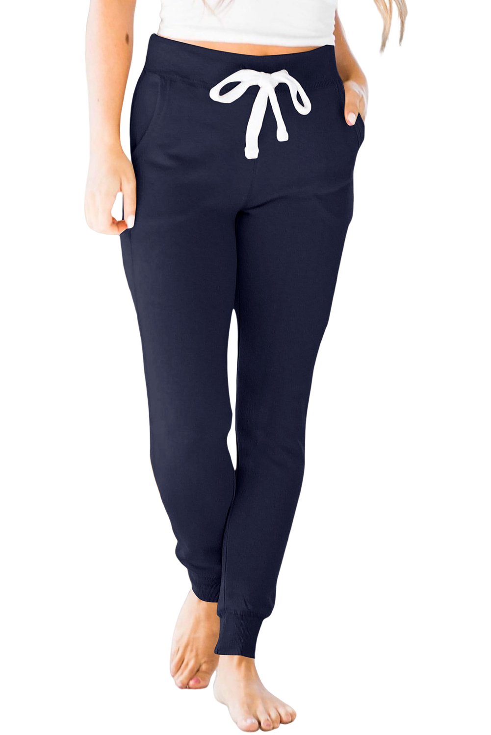 Black Drawstring Elastic Waistband Pocketed Joggers