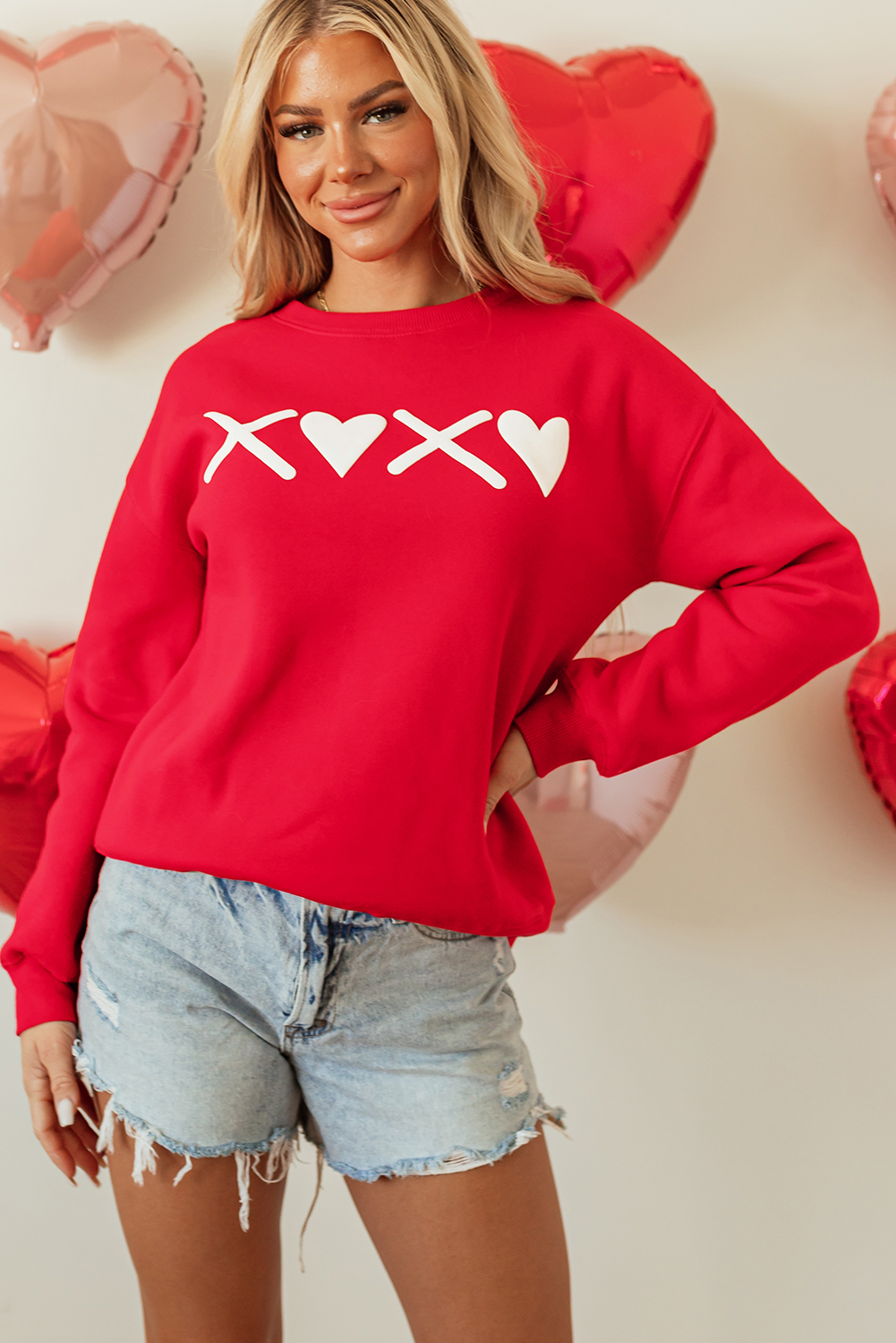 Pink LOVER Puff Print Drop Shoulder Pullover Sweatshirt