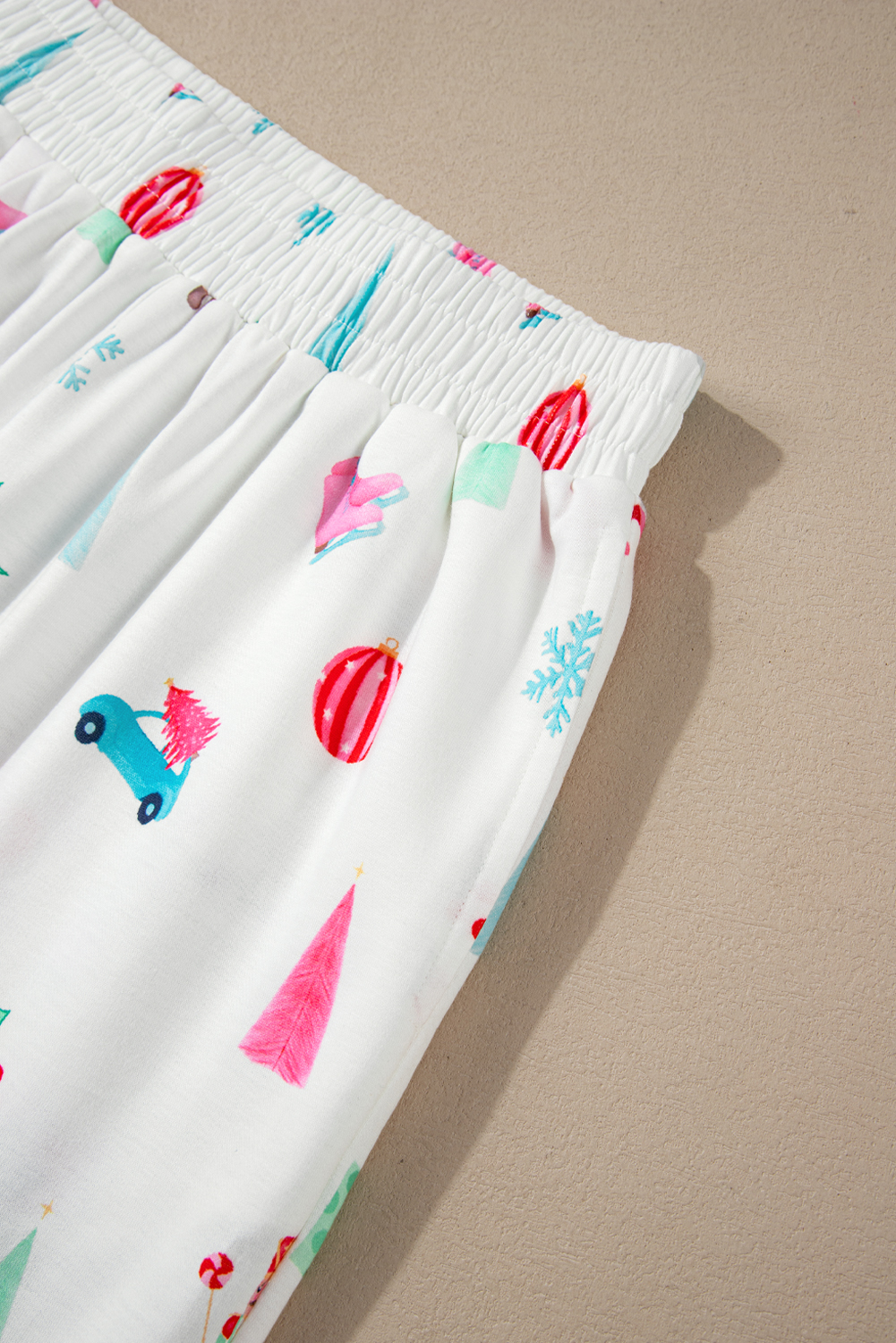 White Christmas Print Lapel Shirt and Pants Sleepwear