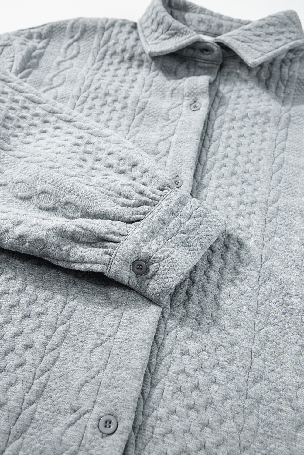 Sepia Rose Cable Texture Puff Sleeve Loose Shacket
