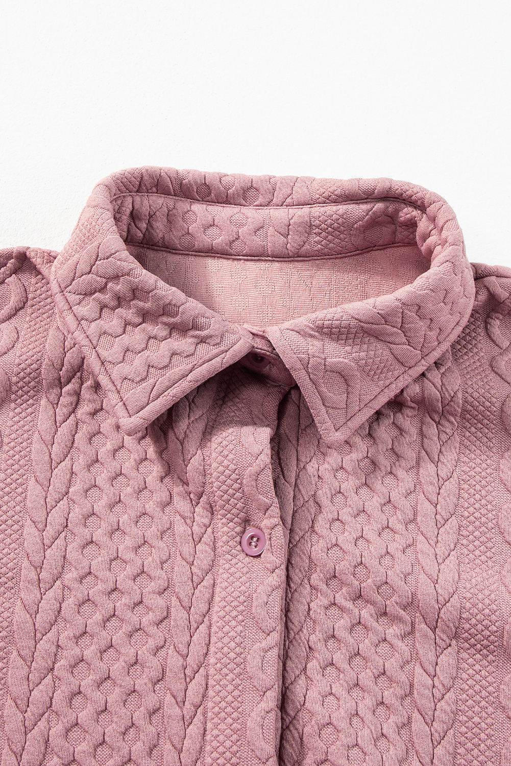 Sepia Rose Cable Texture Puff Sleeve Loose Shacket