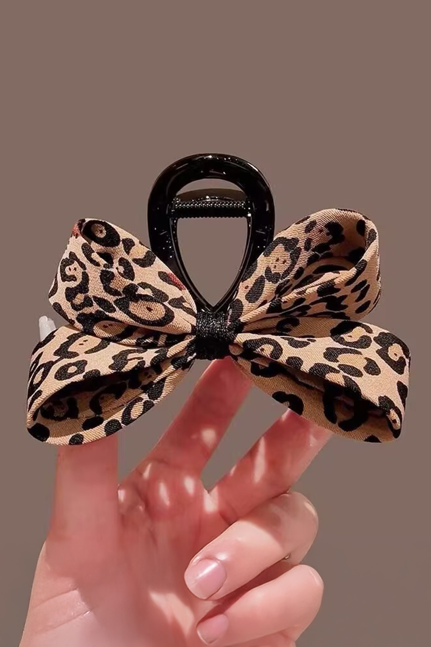 Chestnut Leopard Bow Applique Plastic Hair Claw Clip