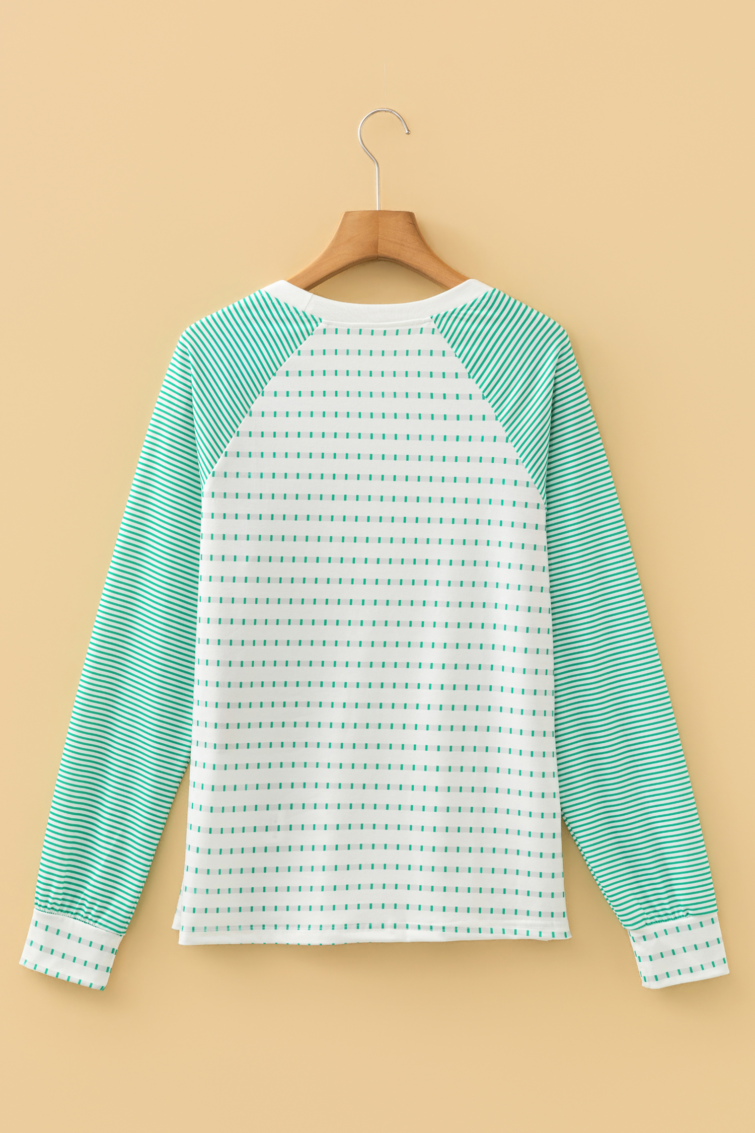 Green Stripe Contrast Raglan Sleeve Sequin St Patricks Element Top