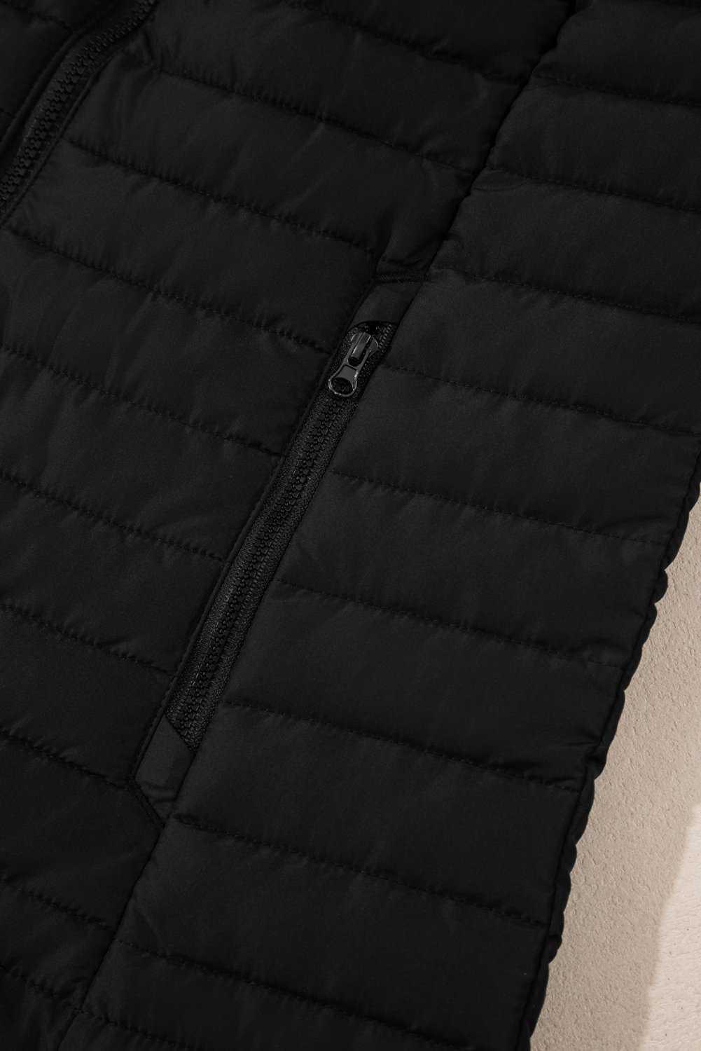 Silvery Plush Collared Quilted Zipped Puffer Vest