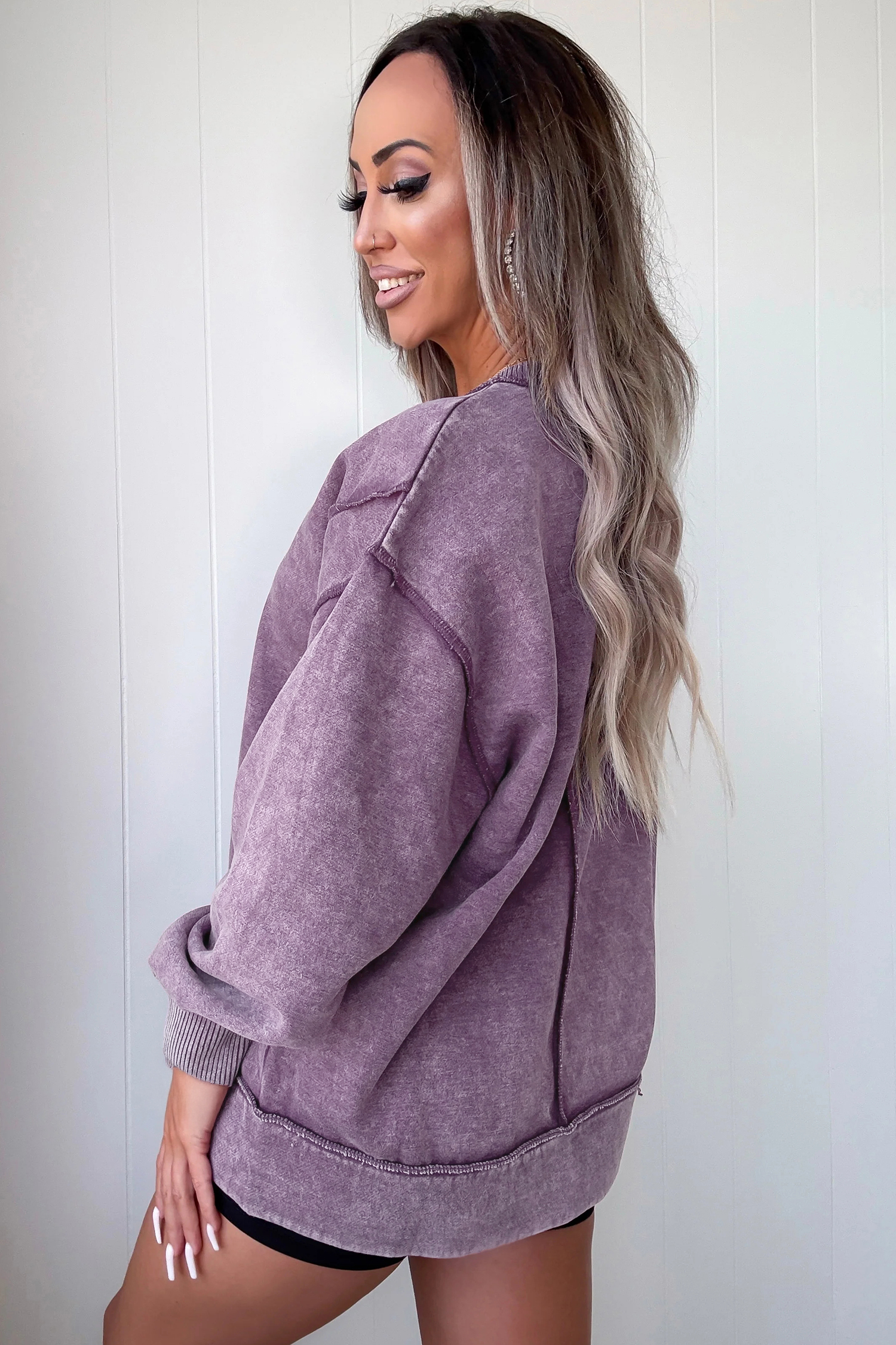 Valerian Mineral Wash Exposed Seam Side Slit Sweatshirt