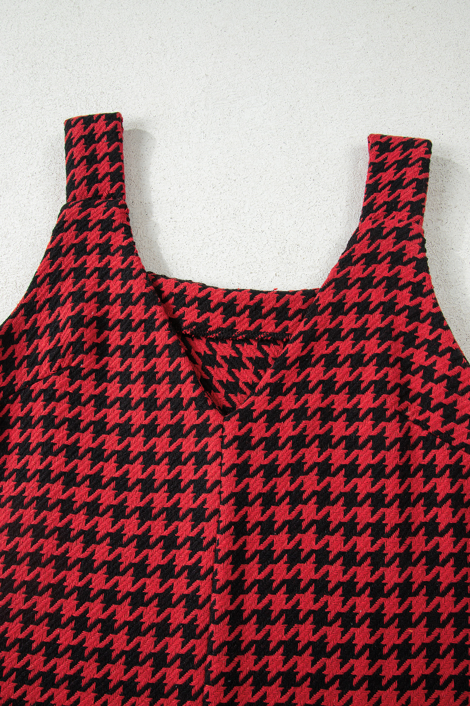 Khaki Houndstooth Print V Neck Sleeveless Mini Dress