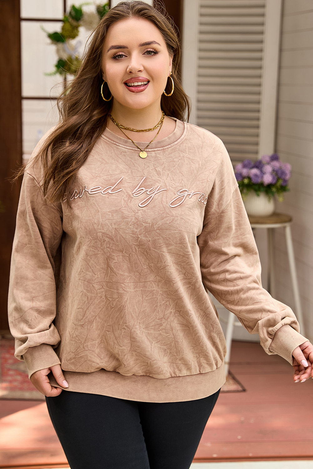 DUNE saved by grace Letter Embroidery Mineral Wash Loose Sweatshirt
