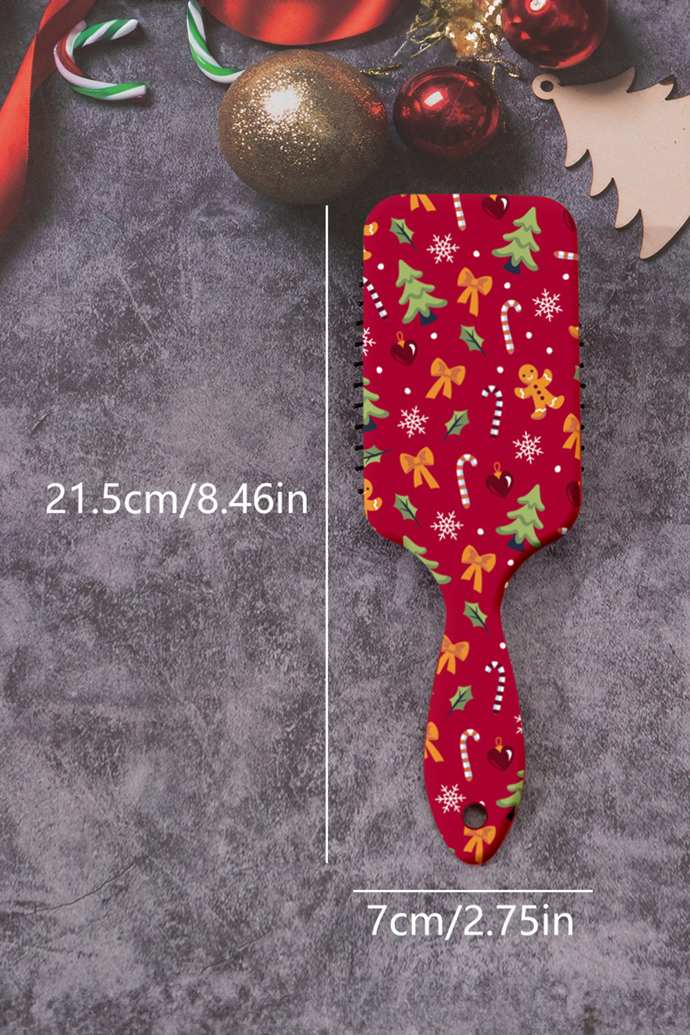Racing Red Christmas Themed Print Paddle Hair Brush