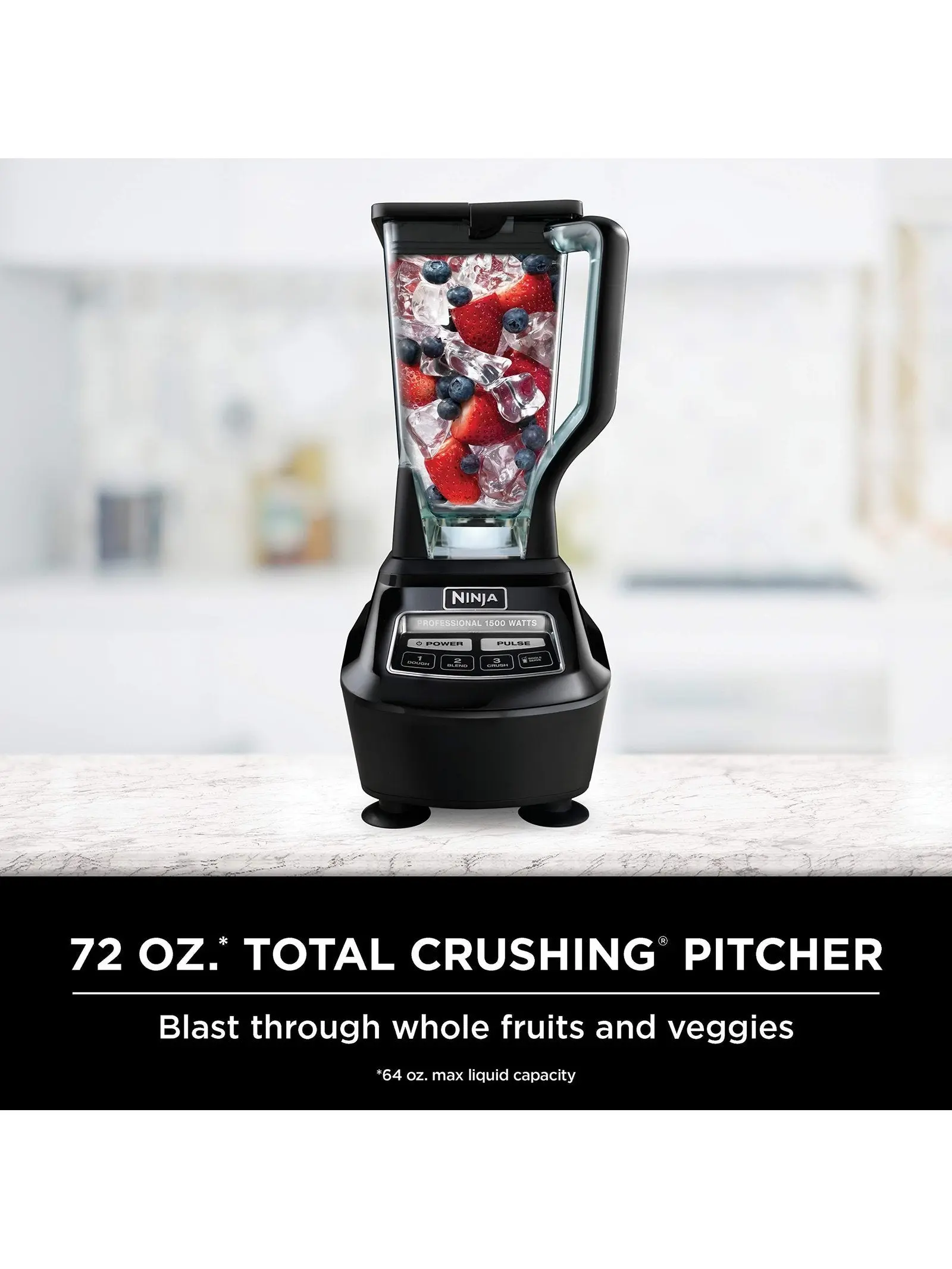 Ninja BL770 Mega Kitchen System, 1500W, 4 Functions for Smoothies, Processing, Dough, Drinks & More, with 72 oz.* Blender Pitcher, 64 oz. Processor Bowl, (2) 16 oz. To Go Cups & (2) Lids, Black