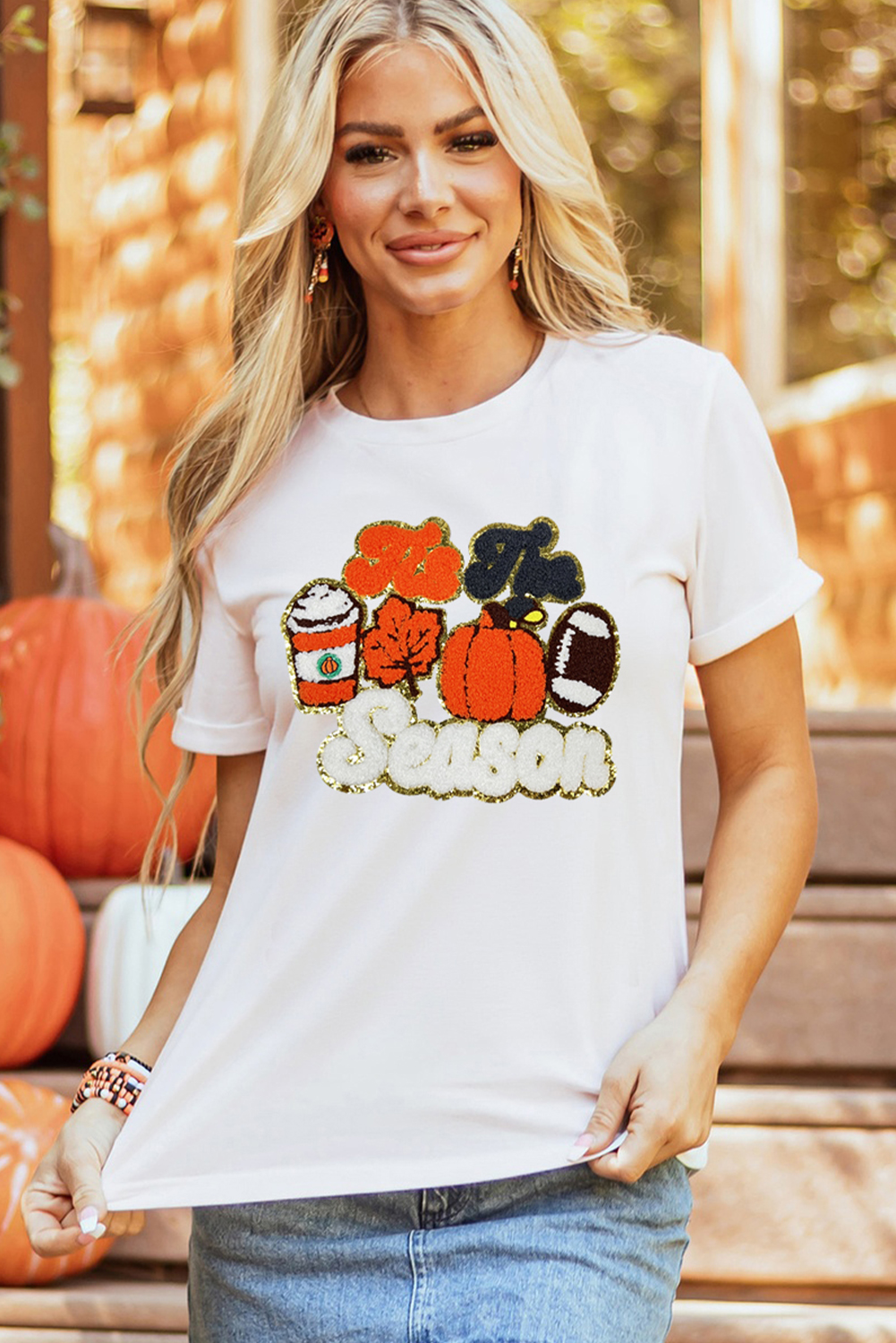 White Tis The Season Pumpkin Spice Latte Lover Graphic Crewneck T Shirt
