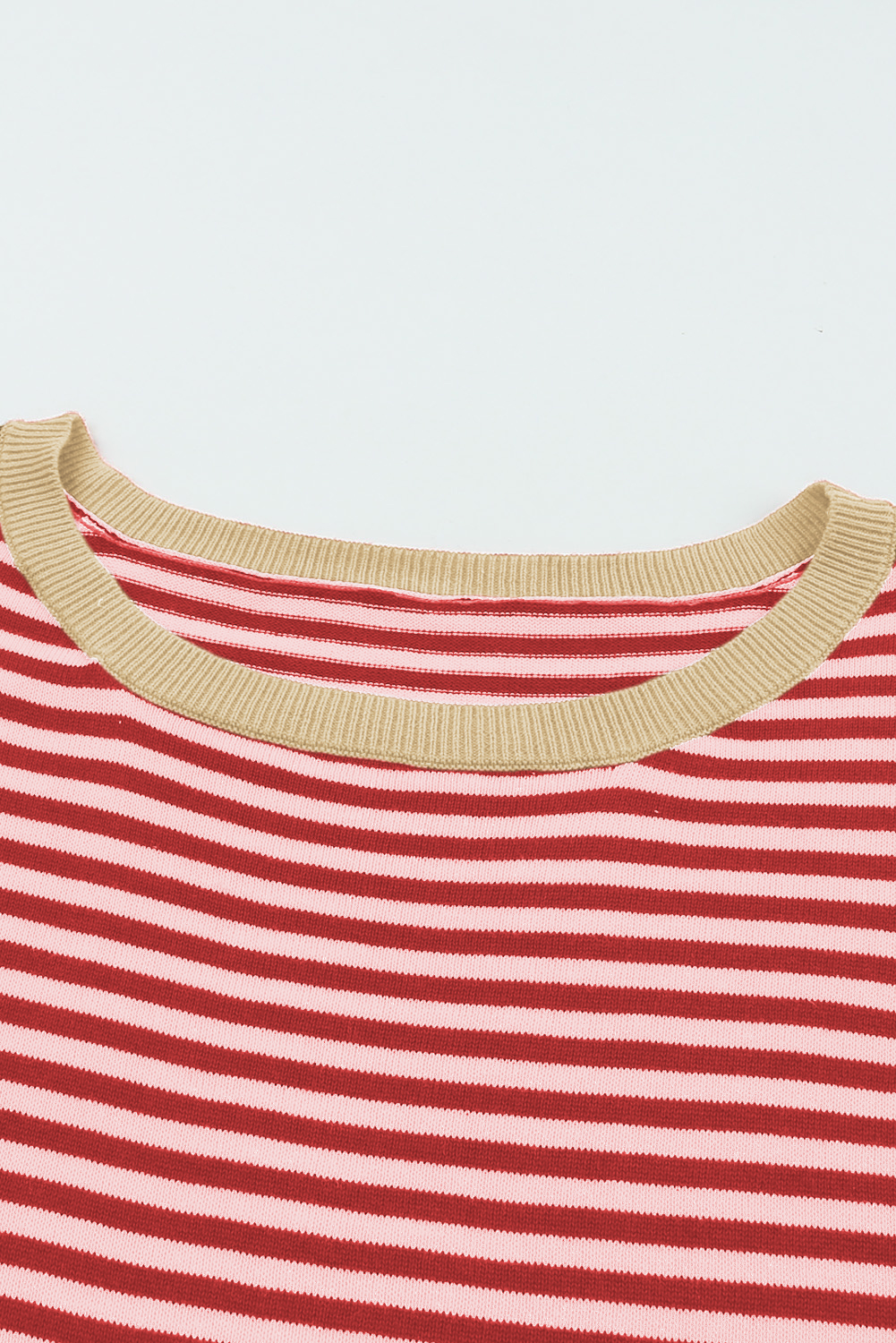 Fiery Red Striped Contrast Trimmed Drop Shoulder Sweater