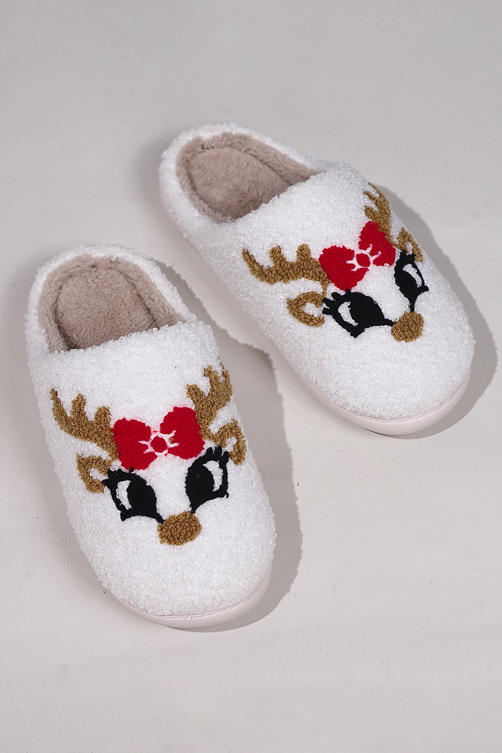 White Christmas Gingerbread Man Plush Home Slippers