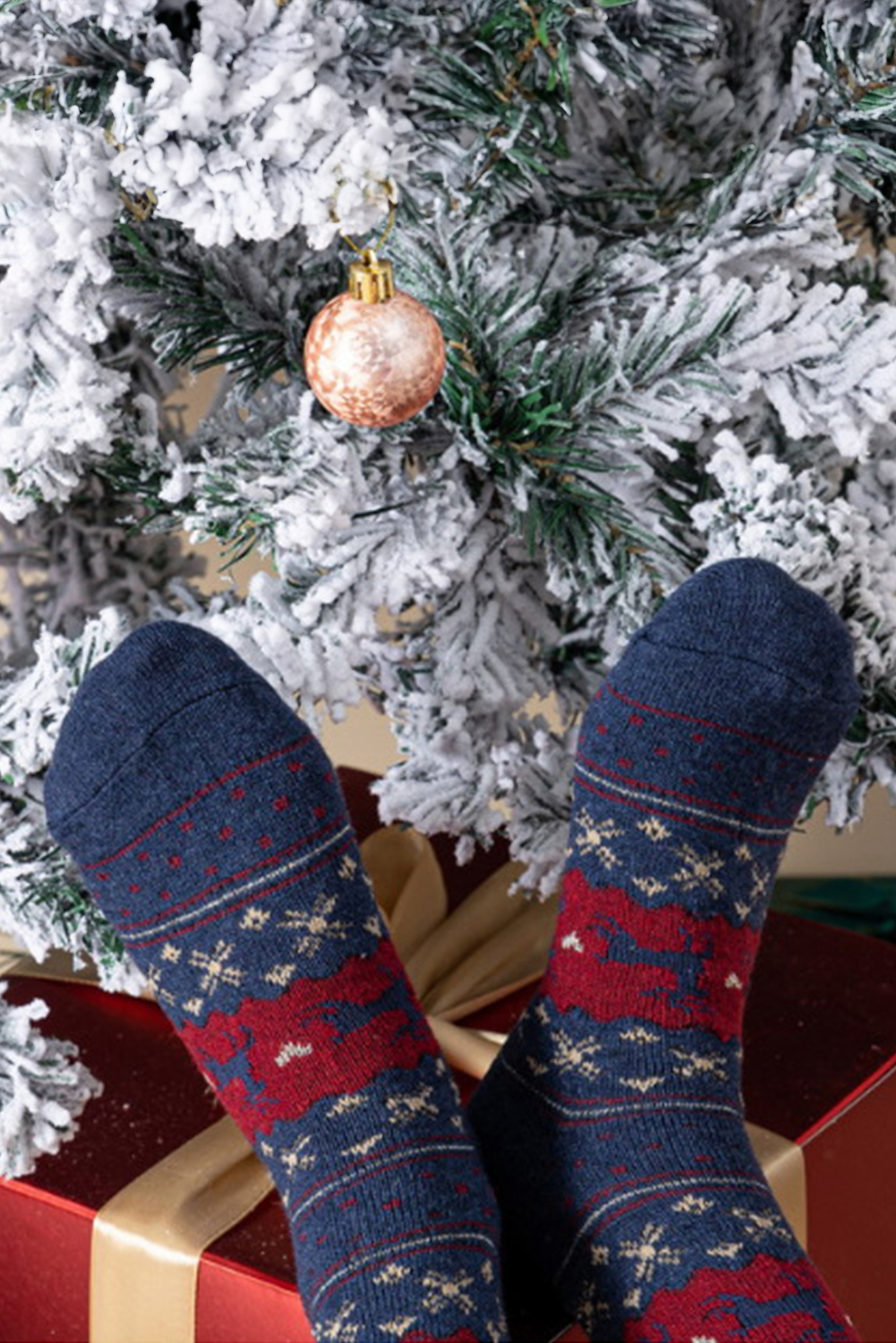 Parchment 5 Pairs Christmas Fashion Reindeer Geometric Print Socks in A Box