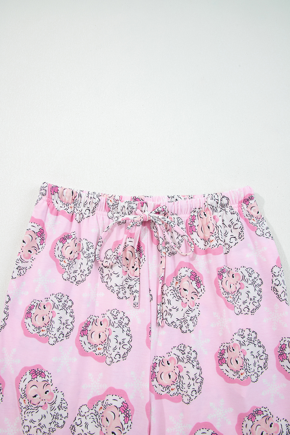 Pink Santa Claus Print V Neck Tee Drawstring Pants 2pcs Lounge Set