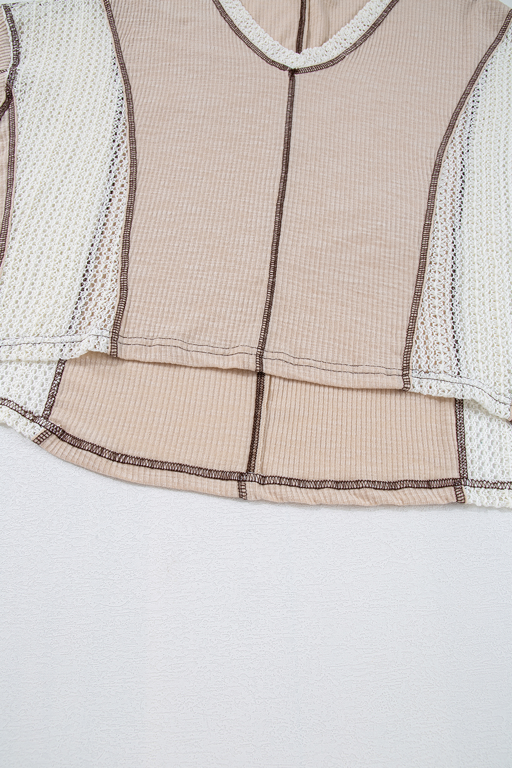 Grass Green Crochet Detail Exposed Seam High Low Loose Top