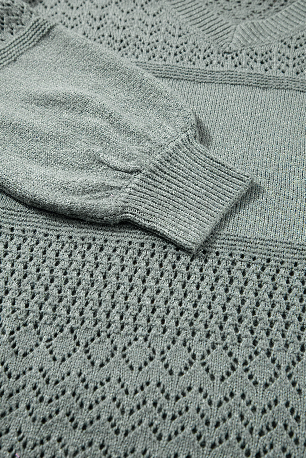 Sky Blue Eyelet Pattern Detail V Neck Drop Shoulder Sweater