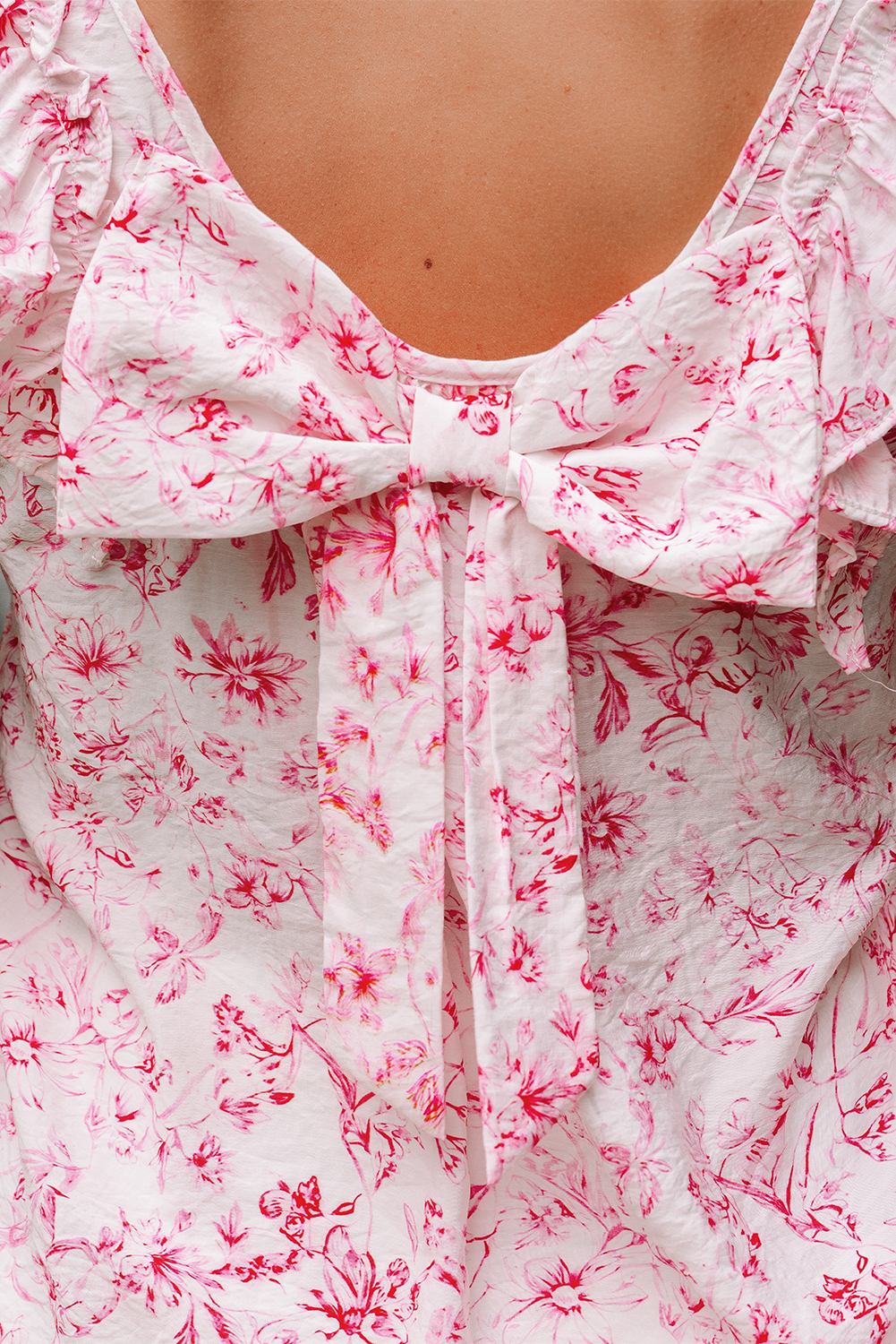 Beau Blue Textured Bow Knot Frilled Butterfly Sleeve Blouse