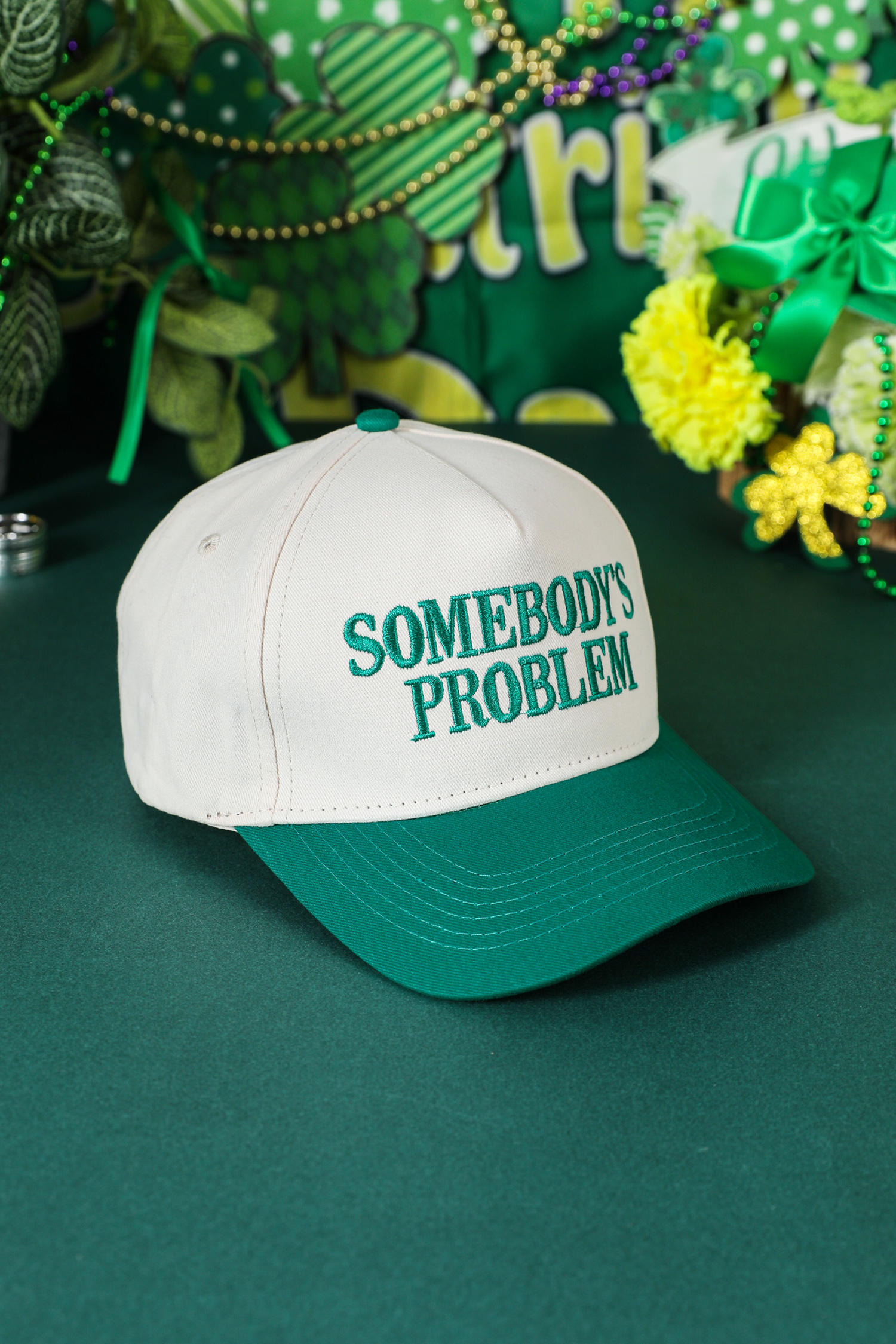 Dark Green SOMEBODYS PROBLEM Embroidered Two-tone Baseball Cap