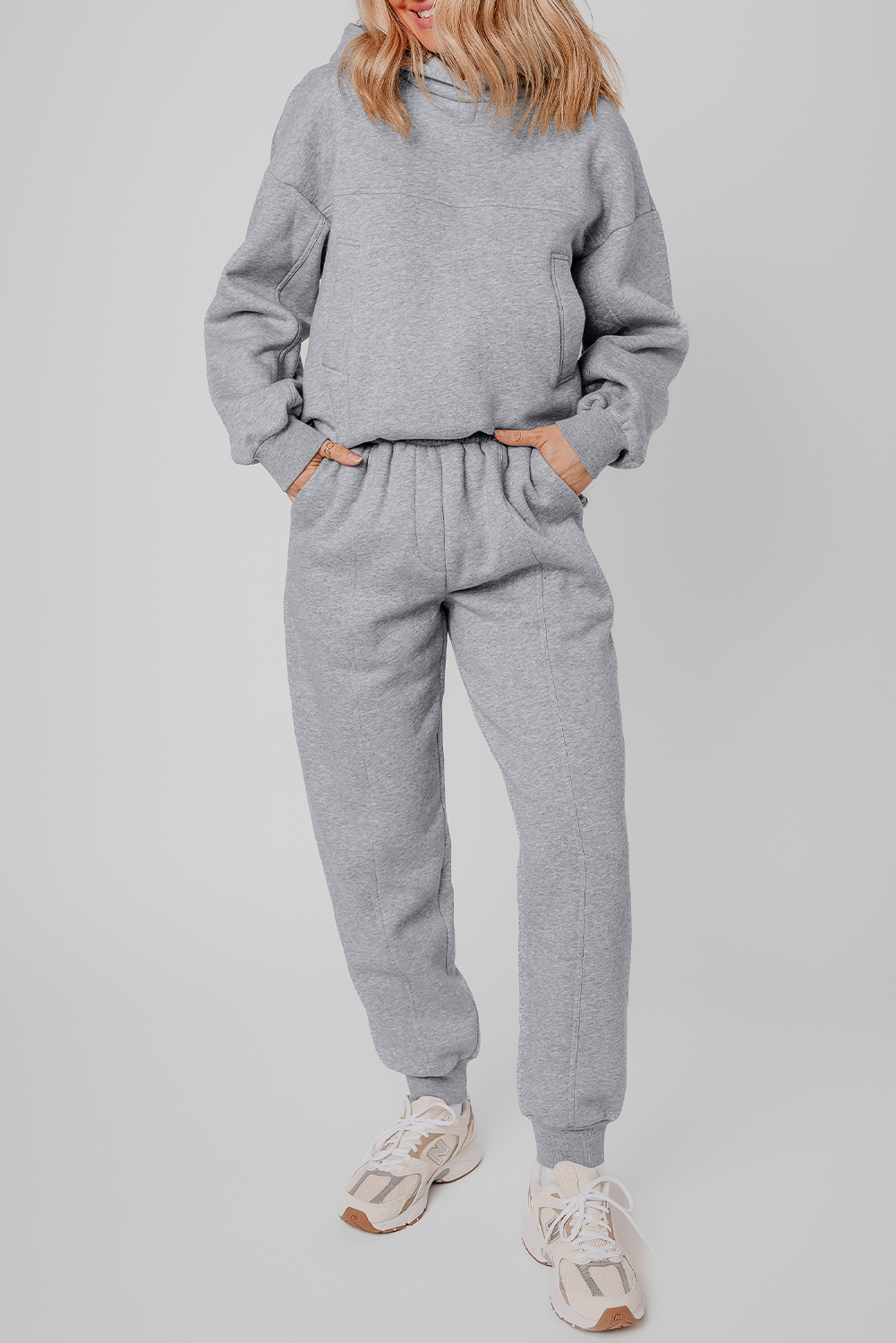 Navy Blue Solid Exposed Seams Hoodie and Joggers Activewear Set