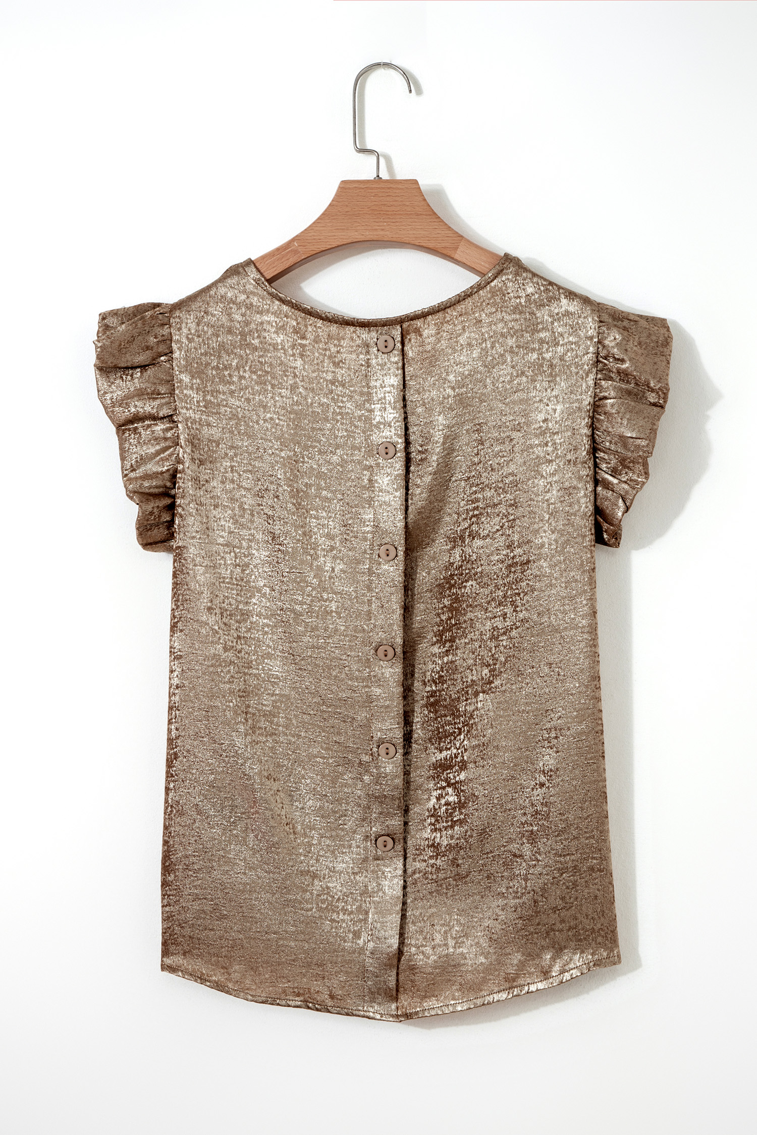 Apricot Metallic Round Neck Smocked Long Sleeve Blouse