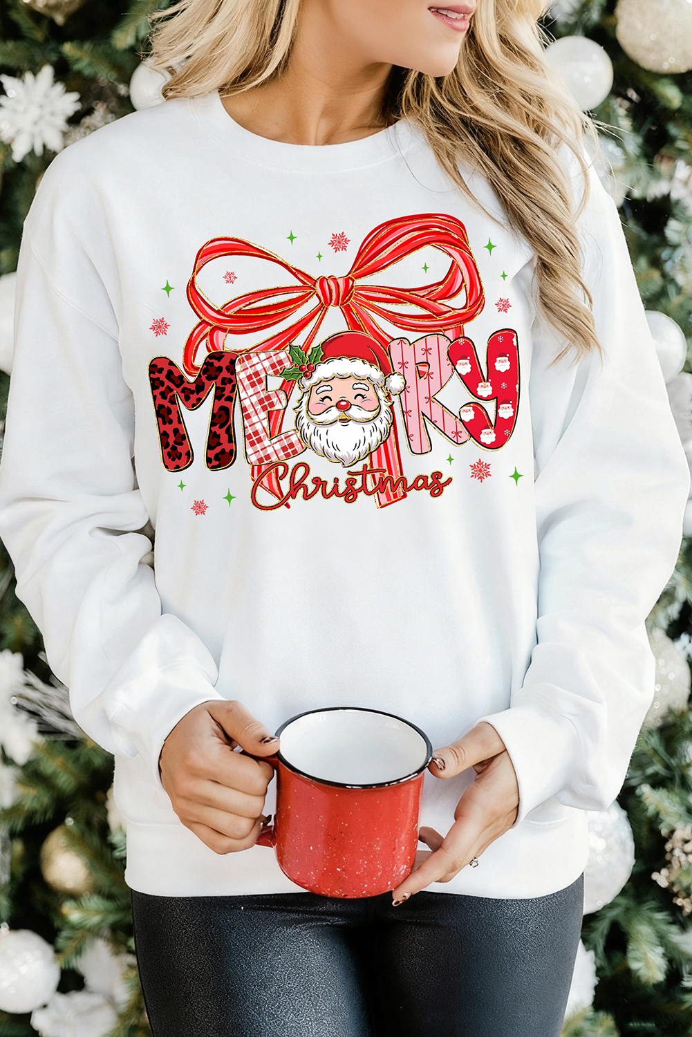 White Cute Merry Christmas Graphic Holiday Sweatshirt