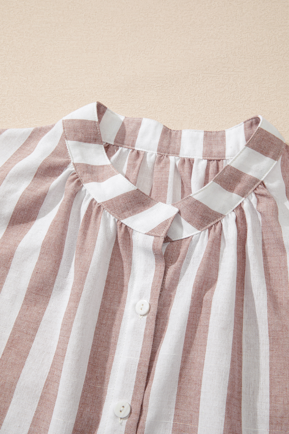 Khaki Stripe Casual Button Down Sleeveless Shirt