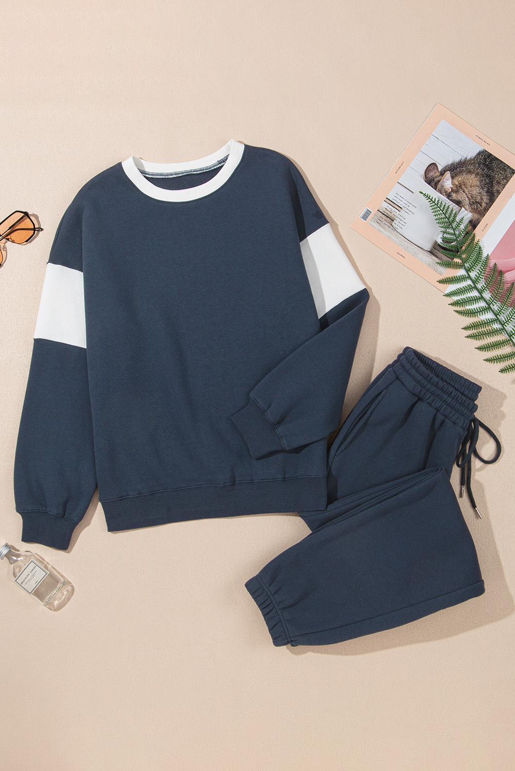 Black Drop Shoulder Loose Sweatshirt and Joggers Active Set