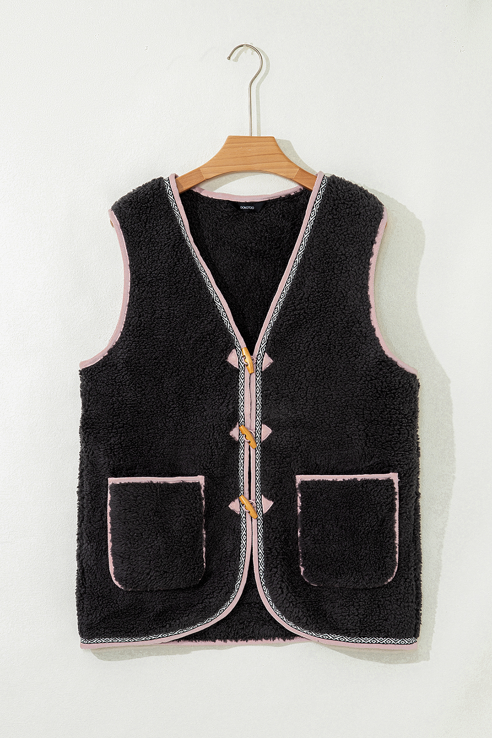 Dark Khaki Sherpa Contrast Trim Patch Pocket Cartridge Toggle Button Vest