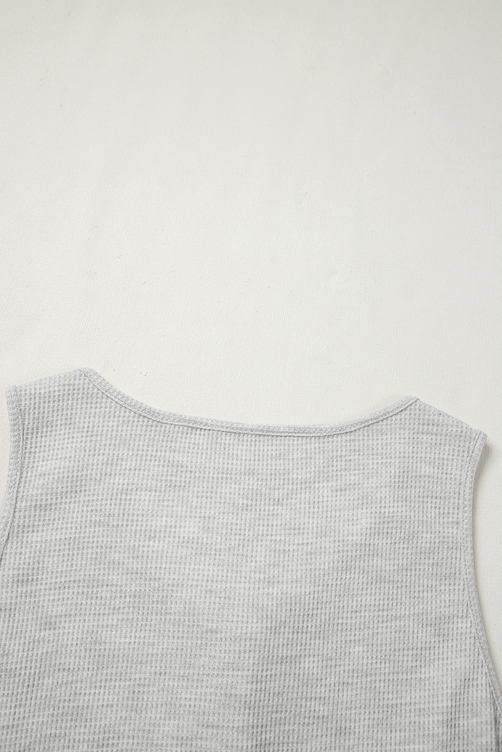 Light Grey Waffle Knit Sleeveless Buttoned Front Drawstring Elastic Waistband Romper